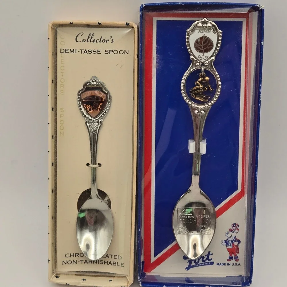 Colorado Vintage Souvenir Spoons Fort Inc & Royal Gorge Aspen Skier